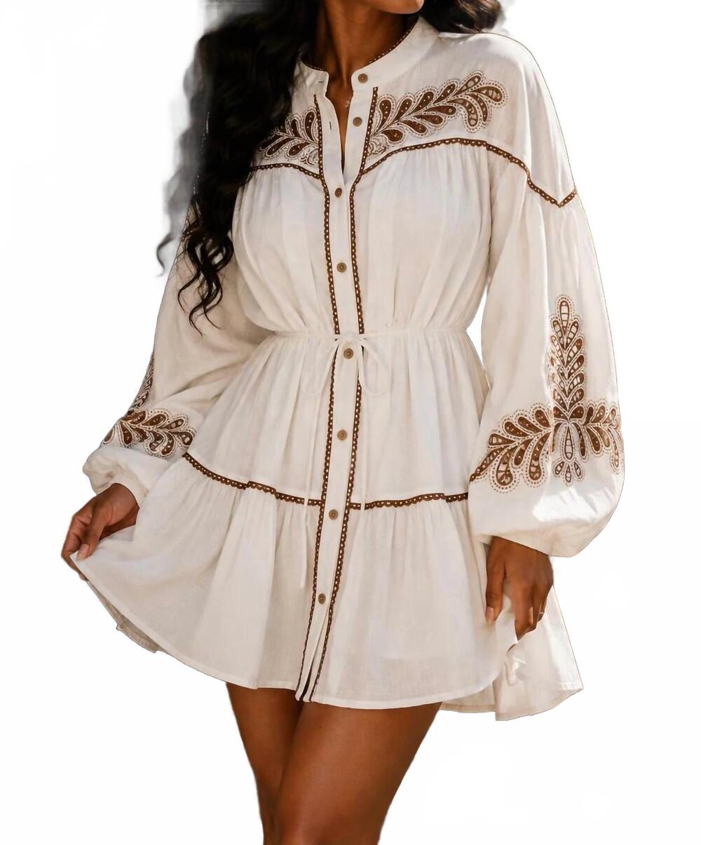 NEW SURELYMINE embroidered tie-waist mini dress in white